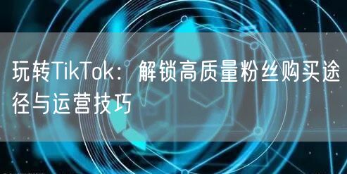 玩转TikTok：解锁高质量粉丝购买途径与运营技巧
