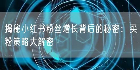 揭秘小红书粉丝增长背后的秘密：买粉策略大解密