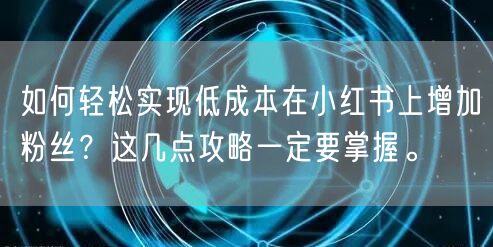 如何轻松实现低成本在小红书上增加粉丝？这几点攻略一定要掌握。
